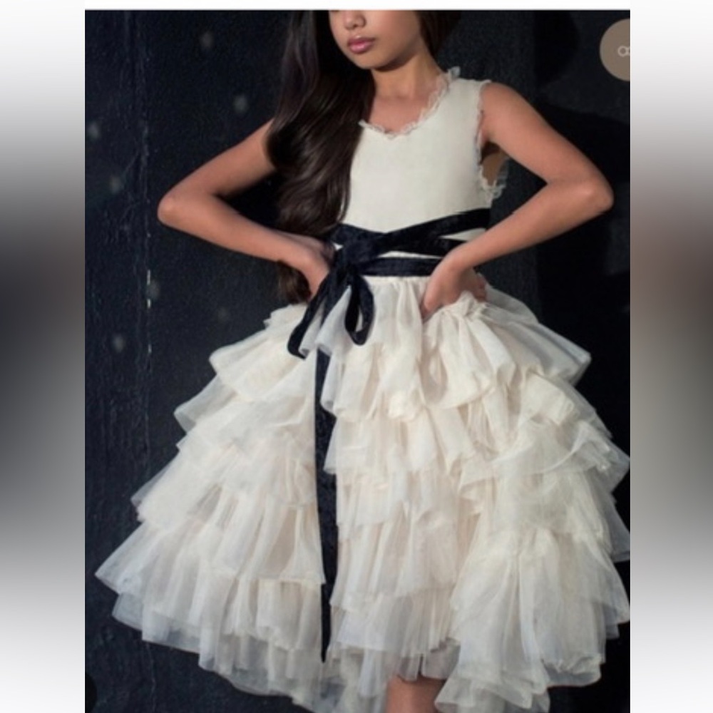 NWT Mia Joy Joyfolie Girls Tiered Tulle Ruffle Tie Back Tank Maxi Dress size 6